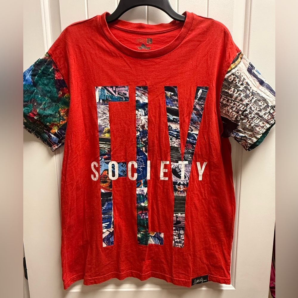 Fly Society Mens Graphic T-shirt Red 100% Cotton Sz L